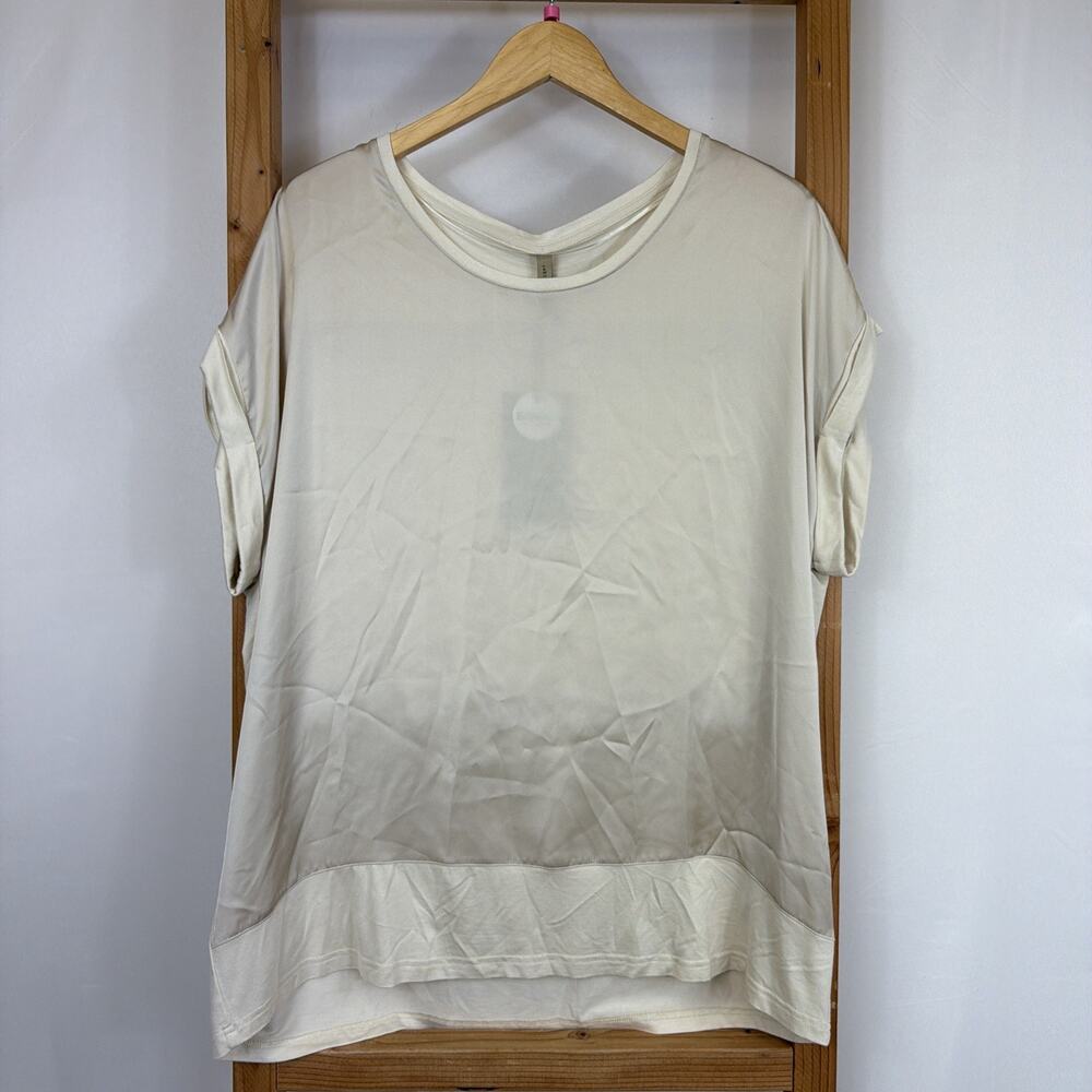NWT Soya Concept Thilde Beige Scoop Neck Short Sleeve Top Blouse Size XXL
